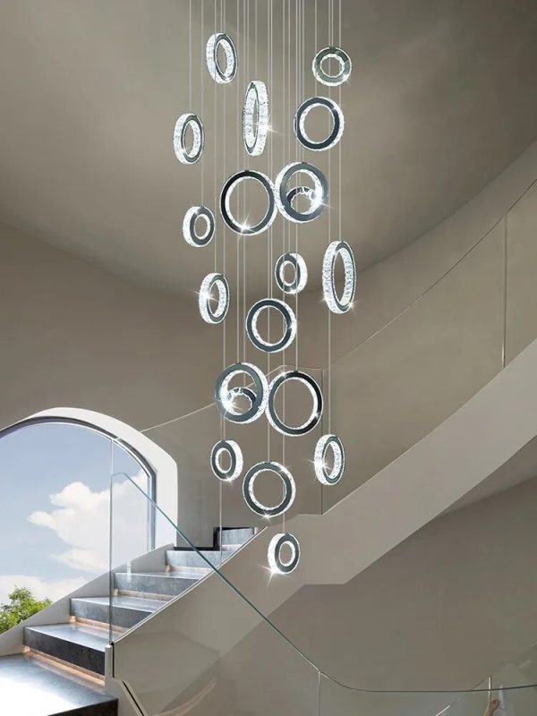 Modern LED Crystal Chandelier Nordic Ring Hanging Lights for Living Room, Hanging Lamps Fixtures Staircase Lighting Pendant Lamp